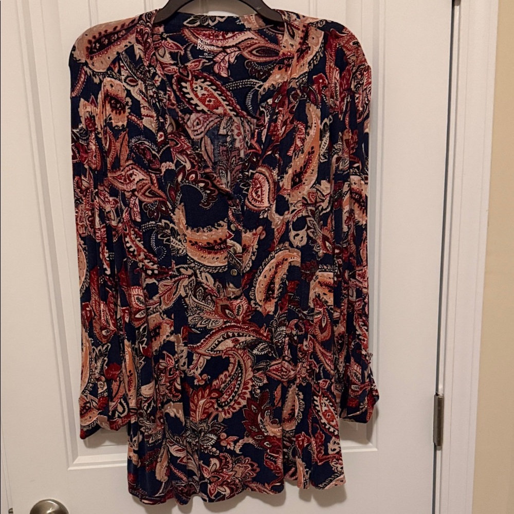Kim Rogers Navy and Red Paisley Blouse